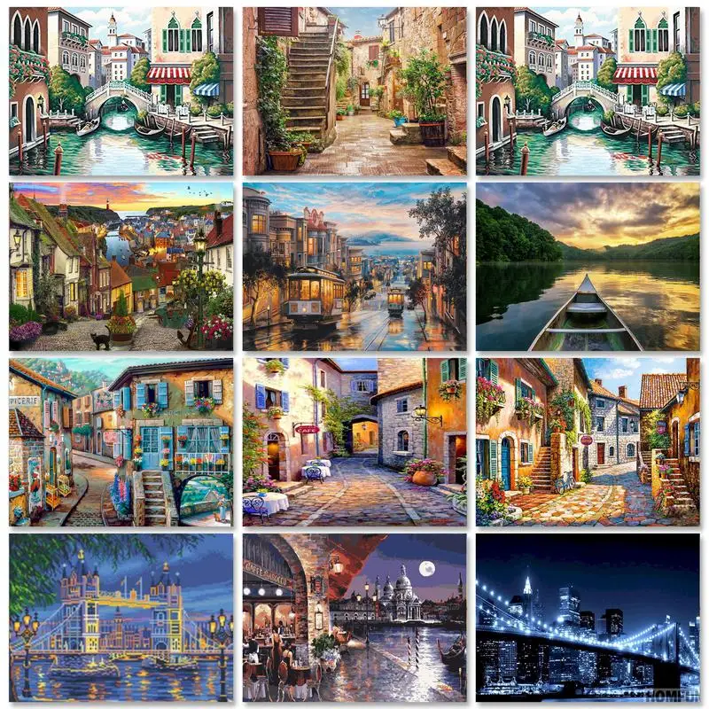 

5D Diamond Painting Full Square City Diamond Mosaic Landscape Cross Stitch Rhinestones Art Handmade Hobby Home Decor