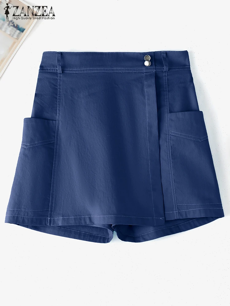 

ZANZEA Elastic Waist Denim Shorts Women CasualShort Trousers 2025 Casual Korean Style Fake Pants Skirts Summer Pockets Bottoms