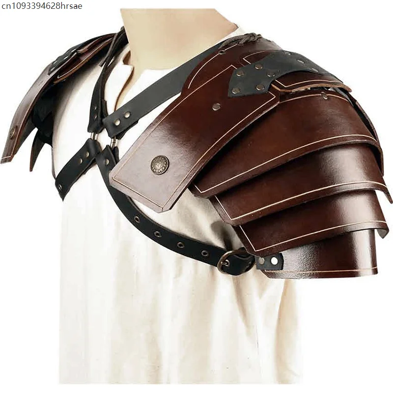 Adult Medieval Knight Shoulder Armor Pauldrons Punk Gothic Leather Harness Spaulder Warrior Cosplay Costume Prop view 4