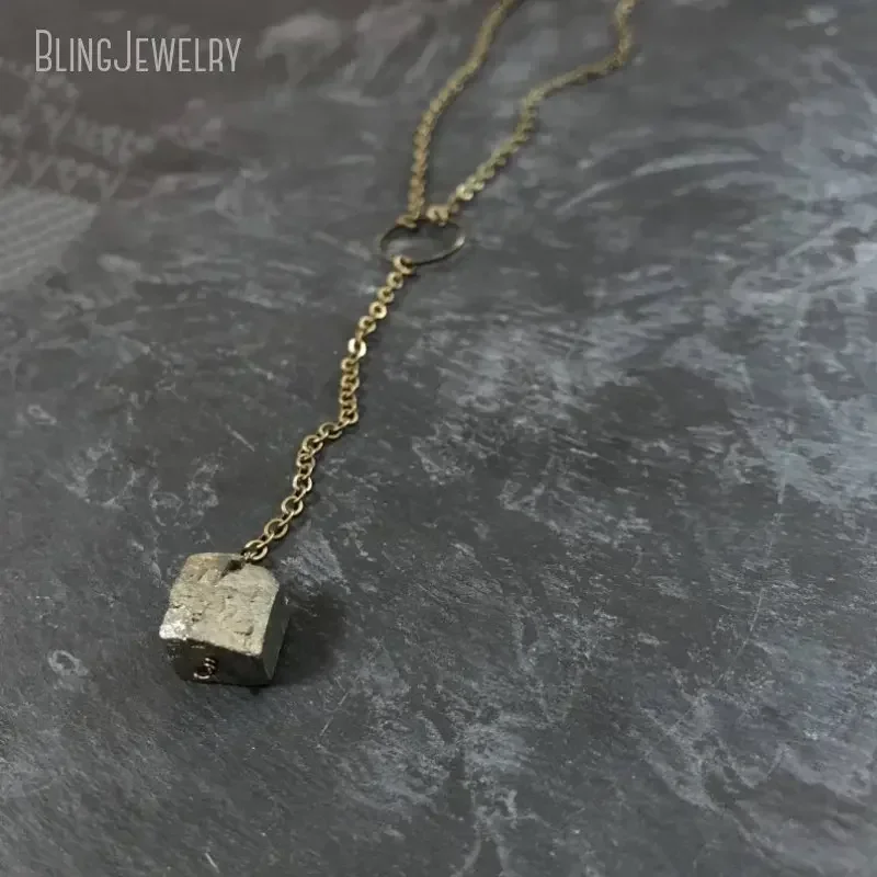 20pcs Pyrite Cube Nugget Lariat Y Necklace Brass Chain Boho Minimal Long Layered Boho Grunge Jewelry for Women