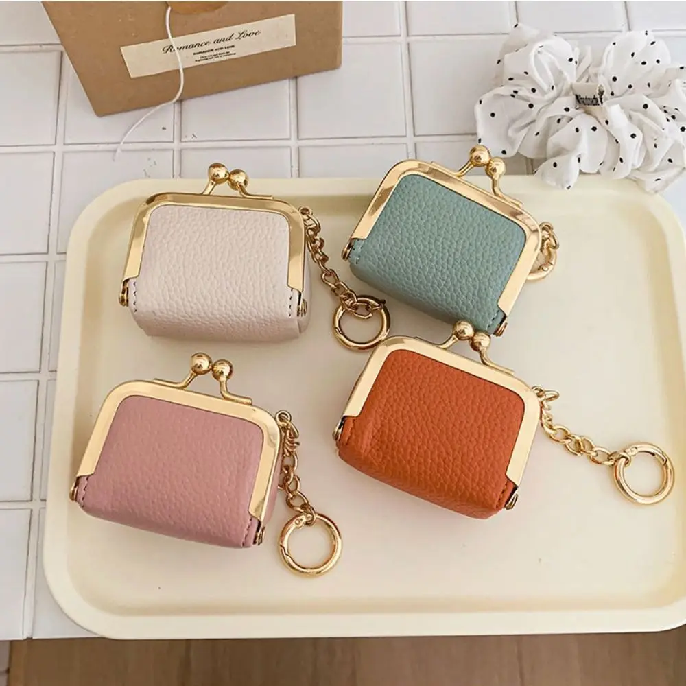 Exquisite With Keychain Kiss Lock Coin Purse Multicolored Mini Leather Jewelry Bag PU Leather Square Small Item Bag Earrings