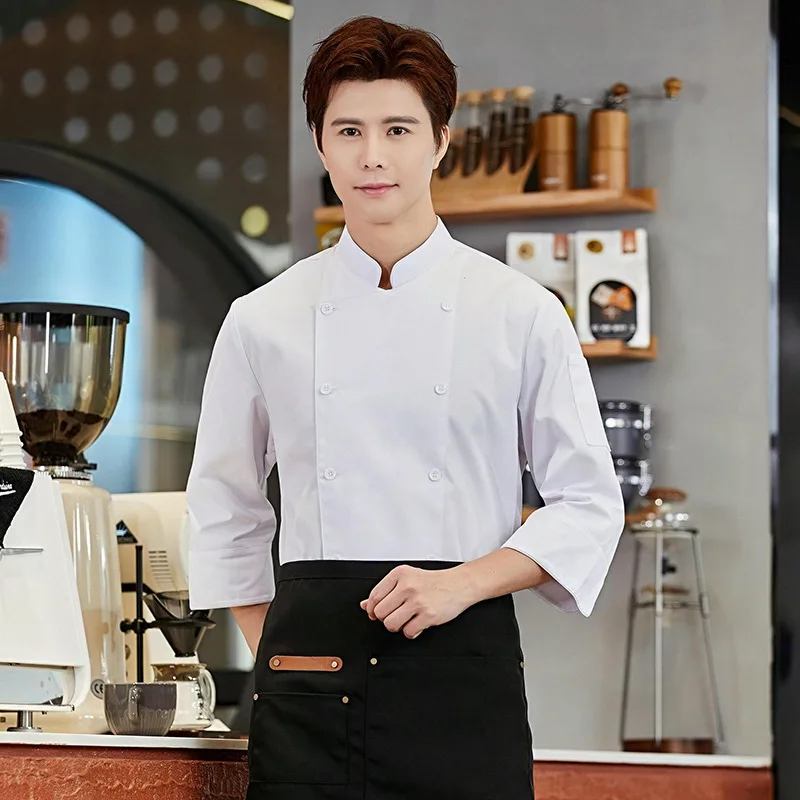 Chef Overalls แขนยาวร้านอาหารโรงแรมร้านอาหารโรงอาหาร Chef Uniform ชายฤดูใบไม้ร่วงและฤดูหนาว