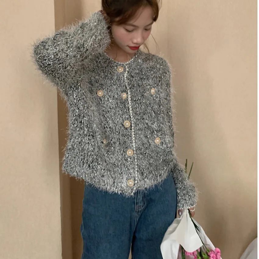 

Women's Knitted Sweater iny Tead Heavy Work Sle Faionable Versatile Korean Version ort Outerwear Top