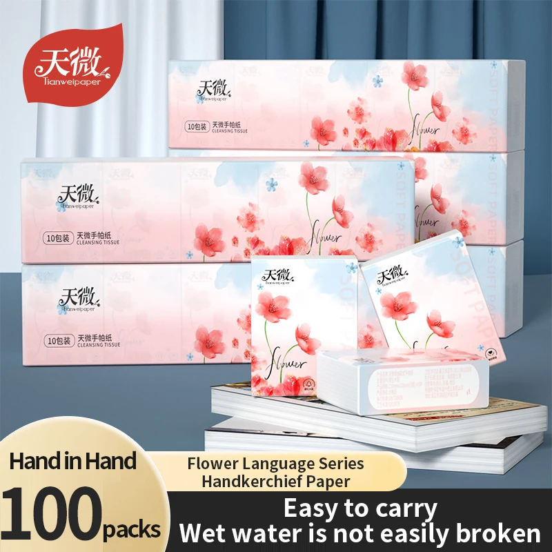 100 packs of handkerchiefsSkin-friendly and soft facial tissuesAffordable and convenient travel packsLarge size tissue paper