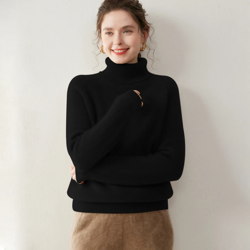 

2025 женский 100% кашемировый пуловер с высоким воротом и длинными рукавами, стильный теплый свитер, осень-зима, мягкий универсальный трикотаж, одежда