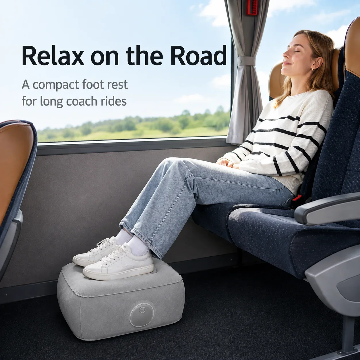 Airplane Footrest Inflatable Foot Rest Travel Portable Leg Support Cushion for Long Flights Car Bus Train Office Relaxation Pad