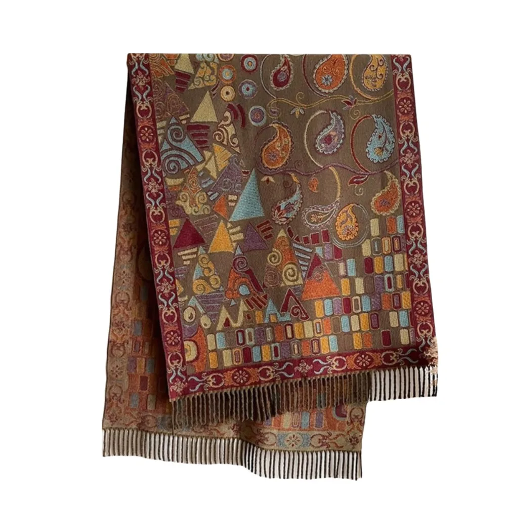 

Элегантный женский шарф в этническом стиле из имитации кашемира: теплый, мягкий на ощупь, ветрозащитный, длинный, для использования на улице