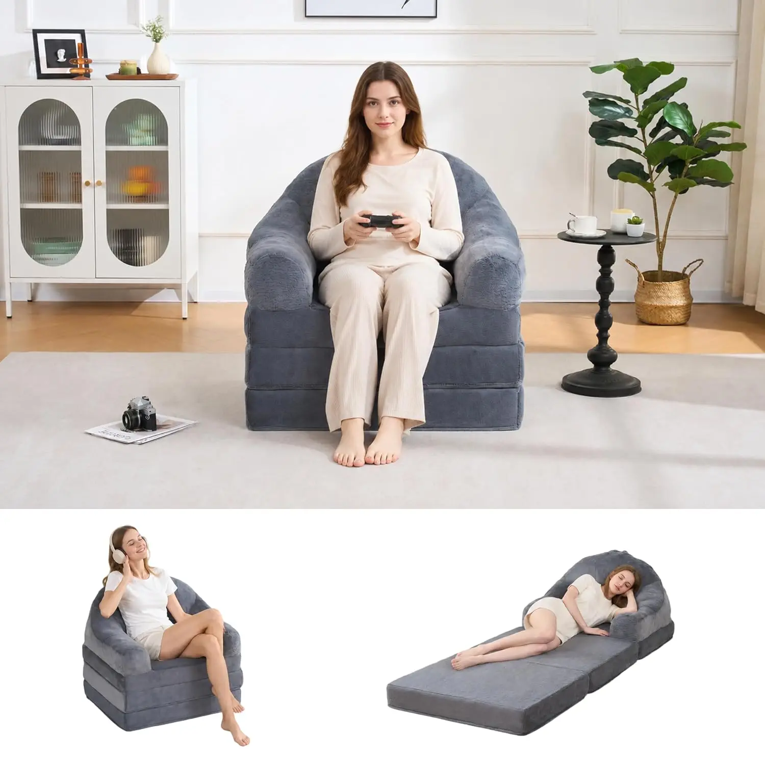 Fold Out Sofa Bed 2 in 1 Bean Bag Floor Lounger with Handle, Comfy Floor Couch for Bedroom Living Room 35x28, Customized