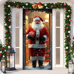 Cover Decoration Polyester Merry Christmas Winter New Year Holiday Photo Booth Navidad Santa Claus Open The Door Banner 2025