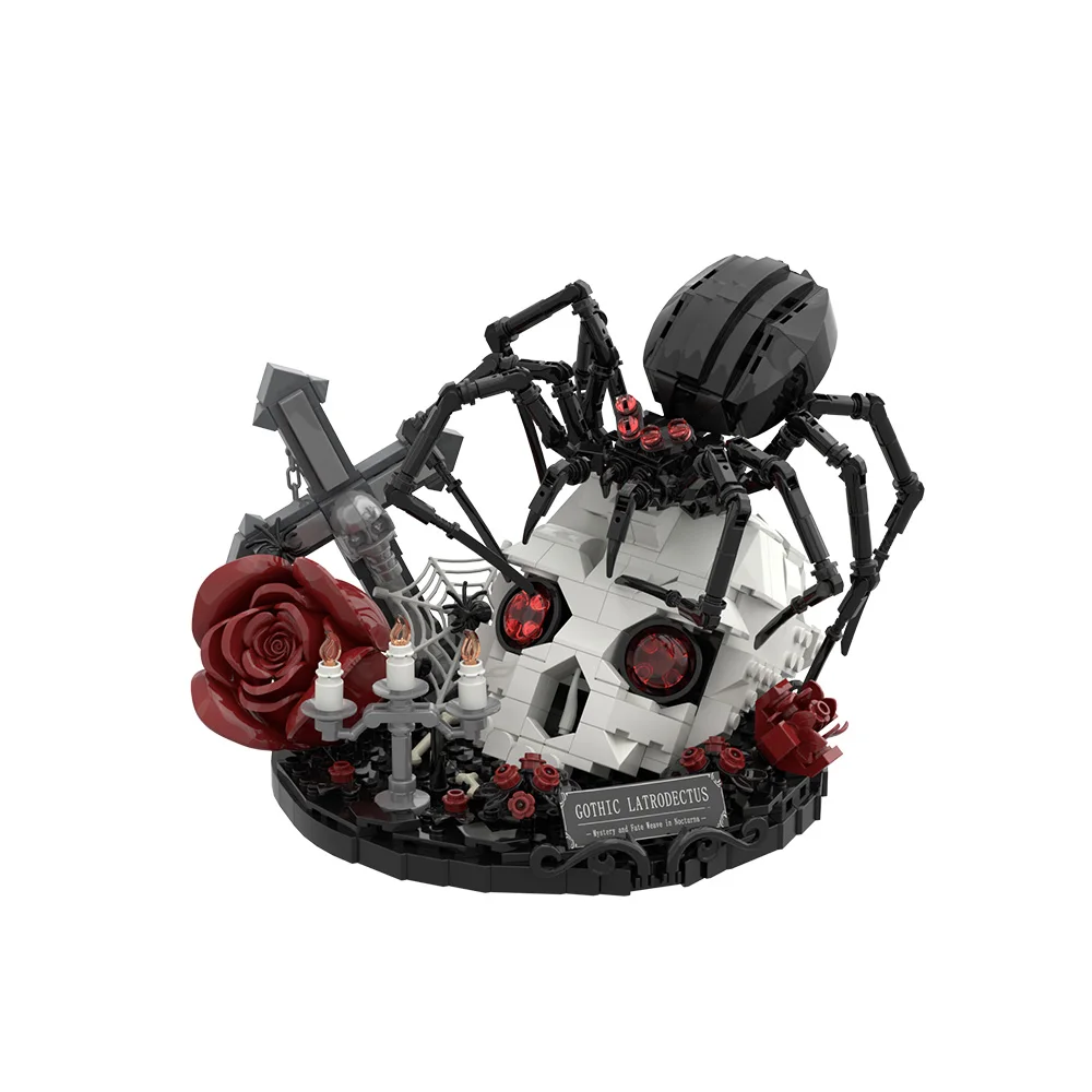 

MOC Gothic Flower Spider Building Blocks Realistic Spider 3D Skull Flowers with Cross Dark Decor Bricks Toy for Adults