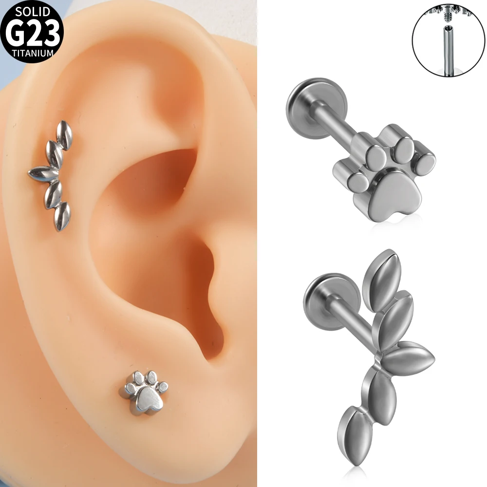 1Pc G23 Titanium Left Footprints Earring Tragus Cartilage Stud Inernally Threaded Labret Lip Piercing Body Jewelry Accessorie