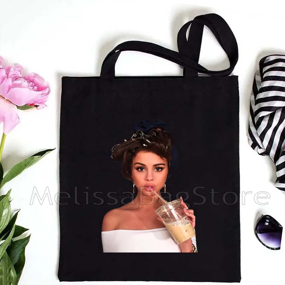 Wunderschönes Selena-Porträt, niedliches Musik-Sänger-Poster, Fan-Geschenke, Canvas-Einkaufstasche, Baumwoll-Einkaufstasche, Shopper, Baumwollhandtasche