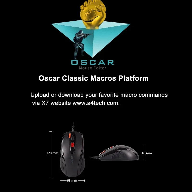 A4TECH X7 X-710BK Oscar Gaming Mouse,2000DPI,1000HZ,4D Wheel,160K