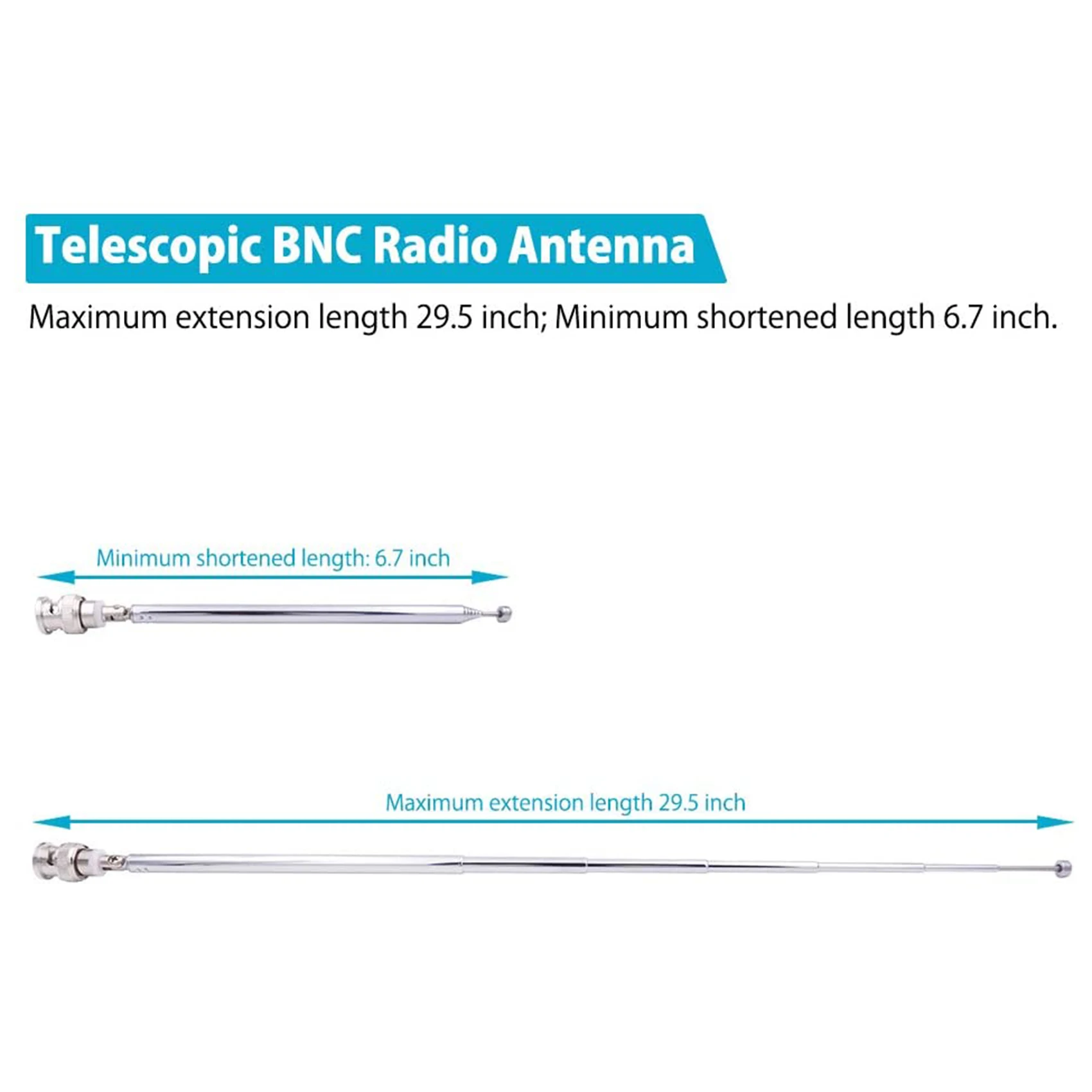 (2 Pack) BNC Radio Antenna with BNC Male Plug Jack Connector Adapter Telescopic Stainless Steel HF VHF UHF BNC Antenna