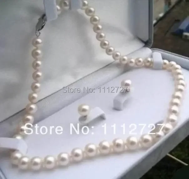 New Natural Beads Pretty 8-9mm White Tahiti Pearl Necklace 17\'\'+Earrings DIY Jewelry Sets Gifts For Girl Women Wholesale Price