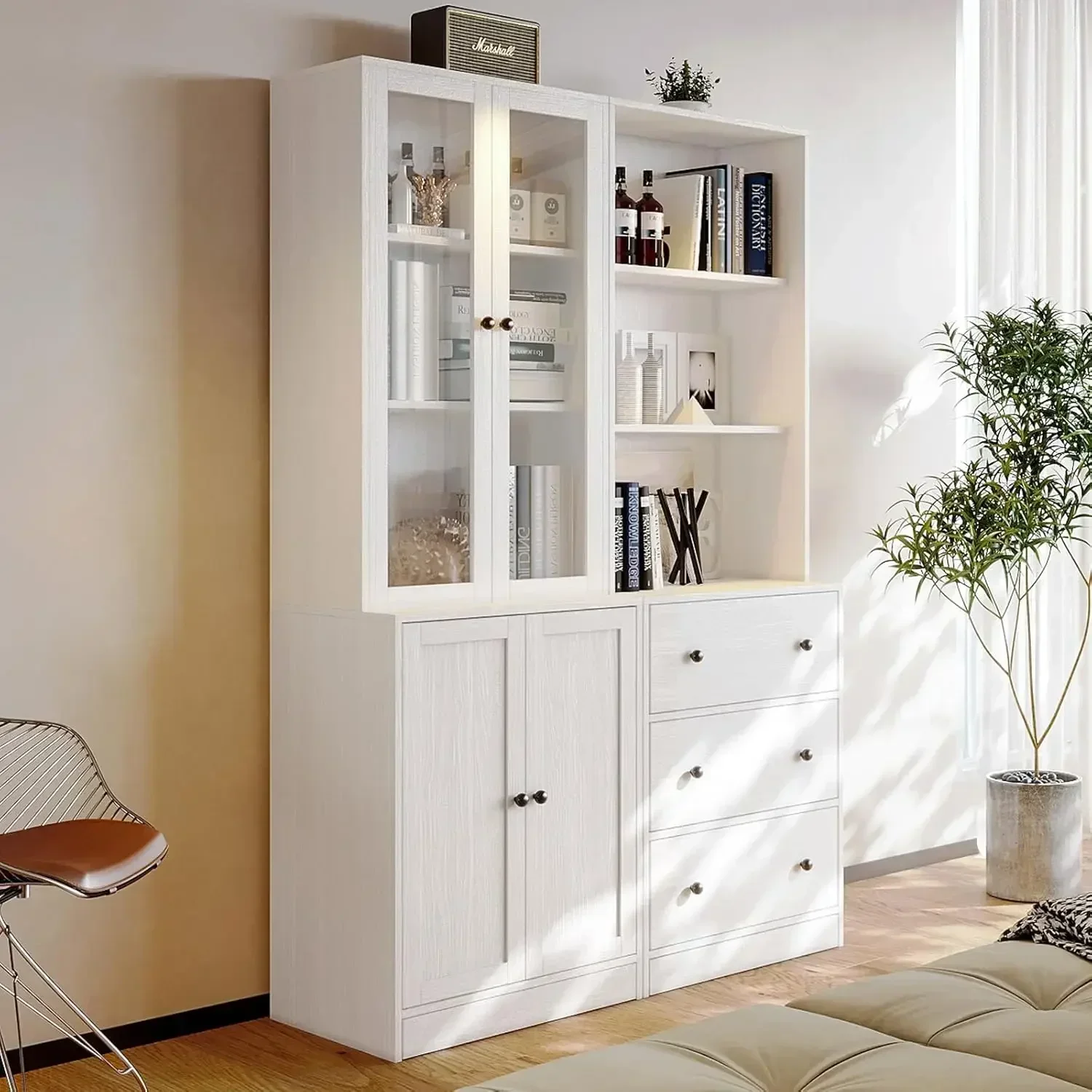 [عرض لفترة محدودة، اشترِ الآن! ]خزانة ملفات عمودية، رف كتب حديث من 3 طبقات مع 3 أدراج كبيرة، خزانة ملفات خشبية مفتوحة