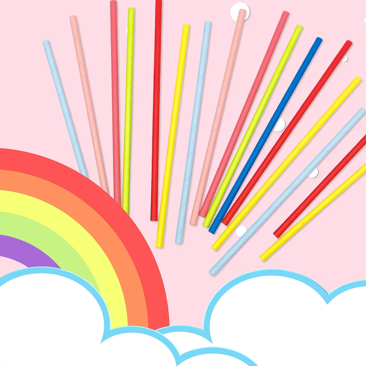 25pcs Rainbow Paper Straws Flat Tip Bulk High Quality Drink Straws Pre-Wedding Party Creative Candy Paper Sticks 6mmx197mm