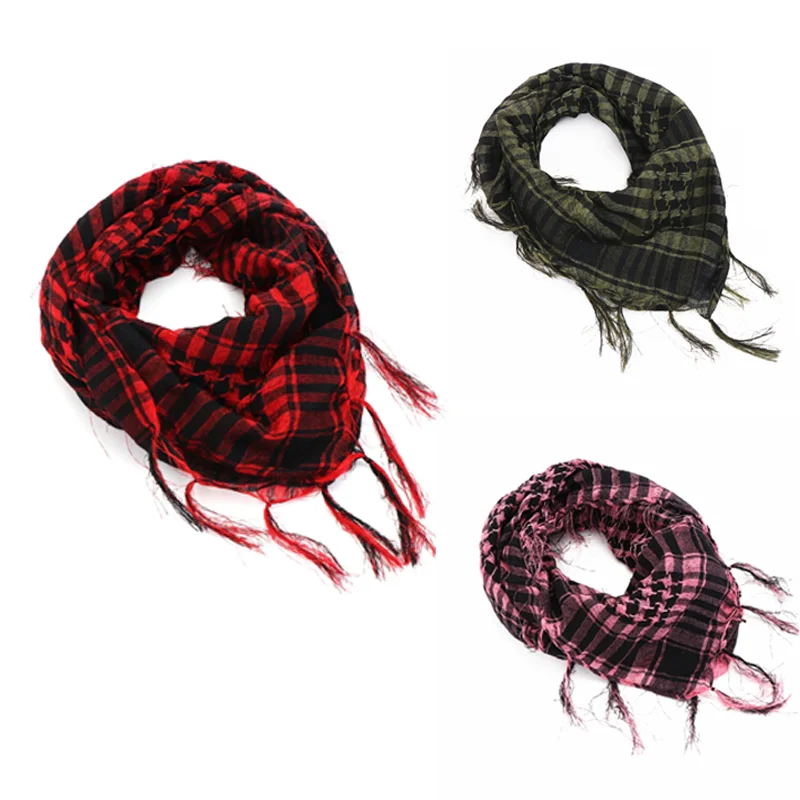 Men's Outdoor Hiking Shawl With Tassel Plaid Desert Scarf Military Arab Tactical Army Turban Scarf Mask