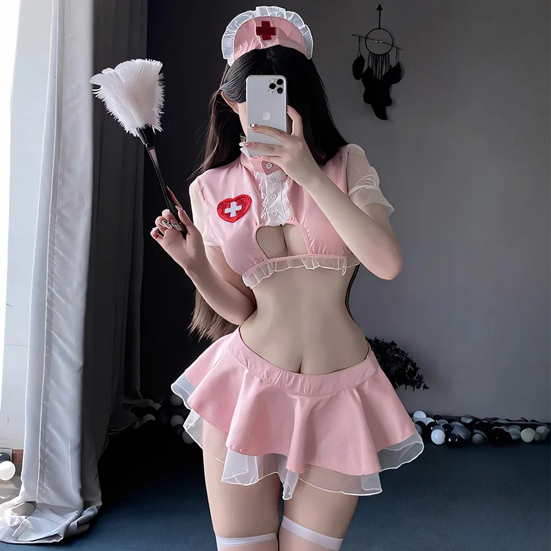 Hot Sexy Infermiera Costumi Cosplay Donne Set di lingerie erotica Halloween Gioco di ruolo impertinente Uniforme Tentazione Abiti porno per adulti