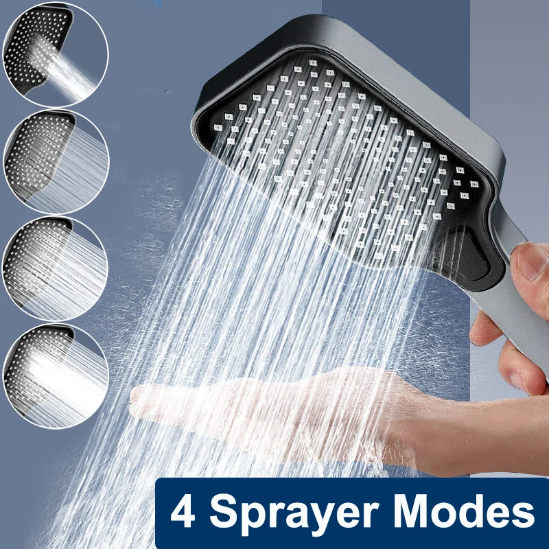 Pressurized Showerhead Square 3 Modes Adjustable High Pressure Bathroom Shower Handheld Large Panel Massage Shower Head 2024 New