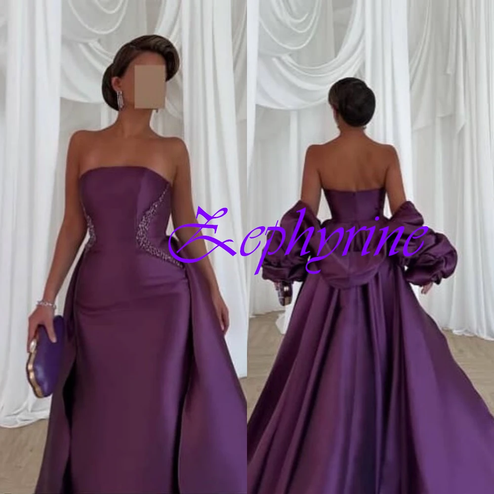 Customized Exquisite Off the Shoulder Detachable Sleeve 3/4 Sleeves Evening Dress High Quality Satin Backless Prom Dresses