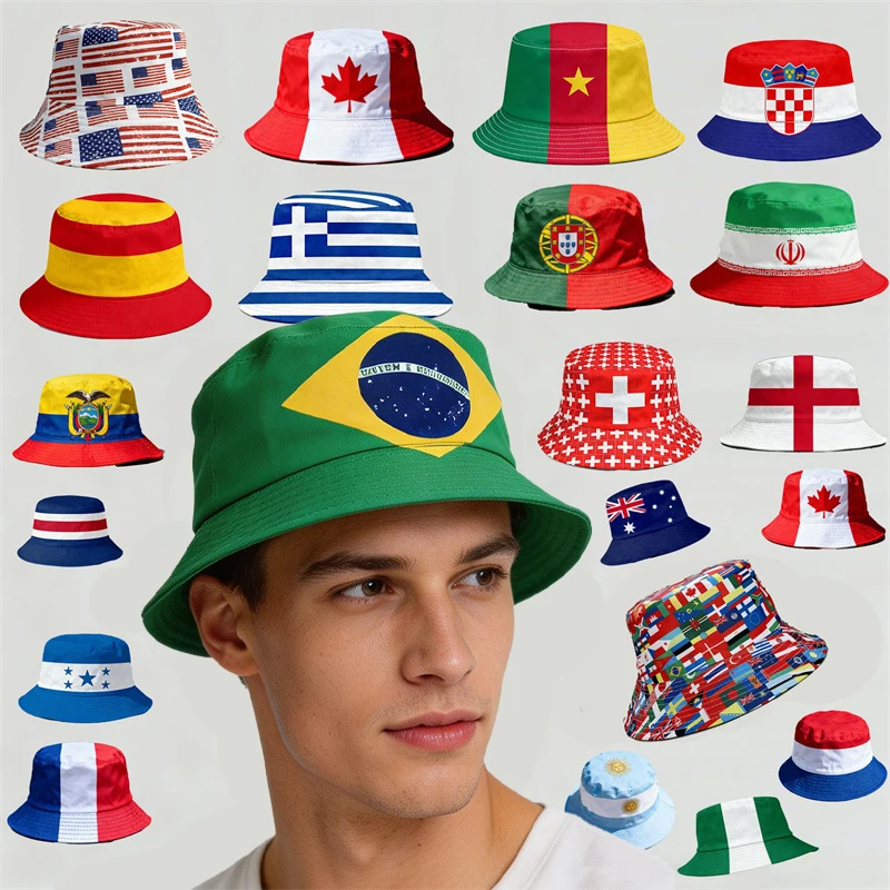 2026 Countries National Flag Bucket Hat Men Women Football Fan Party Football Cup Reversible Sun Hat Soccer Fans Fisherman Hat