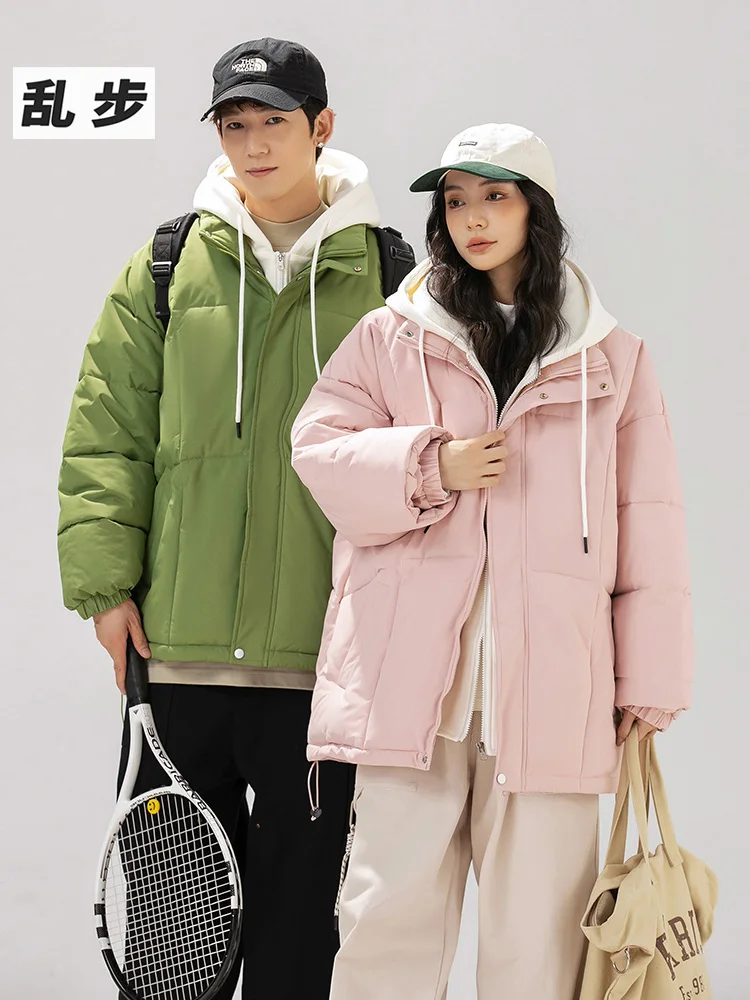 

Модная брендовая утепленная хлопковая куртка оверсайз с капюшоном для мужчин и женщин, зимняя повседневная теплая однотонная куртка на молнии свободного кроя