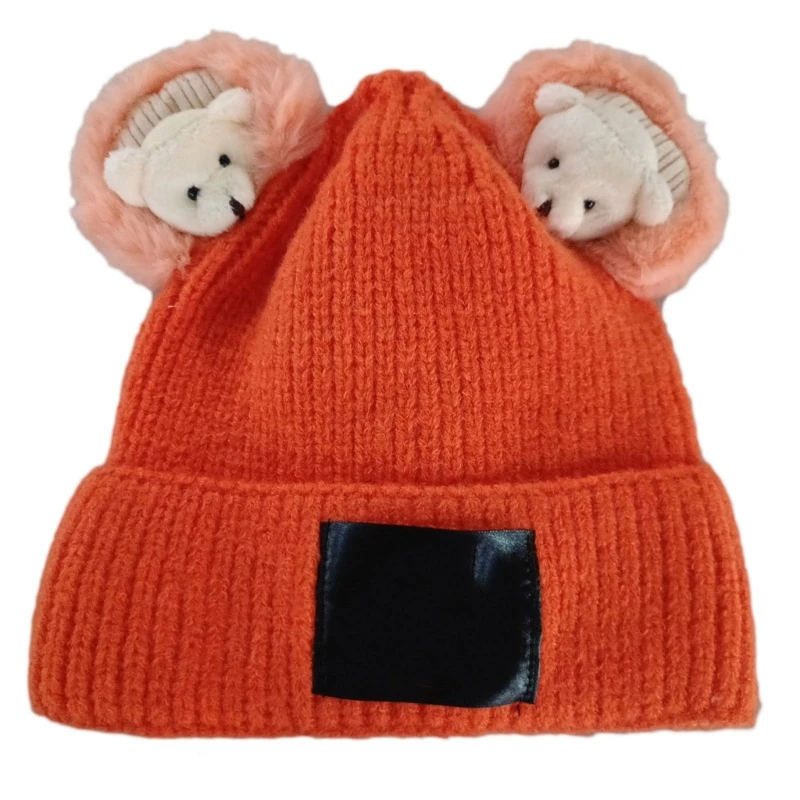 Simple Beanie Hat Cute Bear Knitting Hat Warm Ear Protect Winter Hat Thermal for Spring Fall Daily Wear Morning Workout