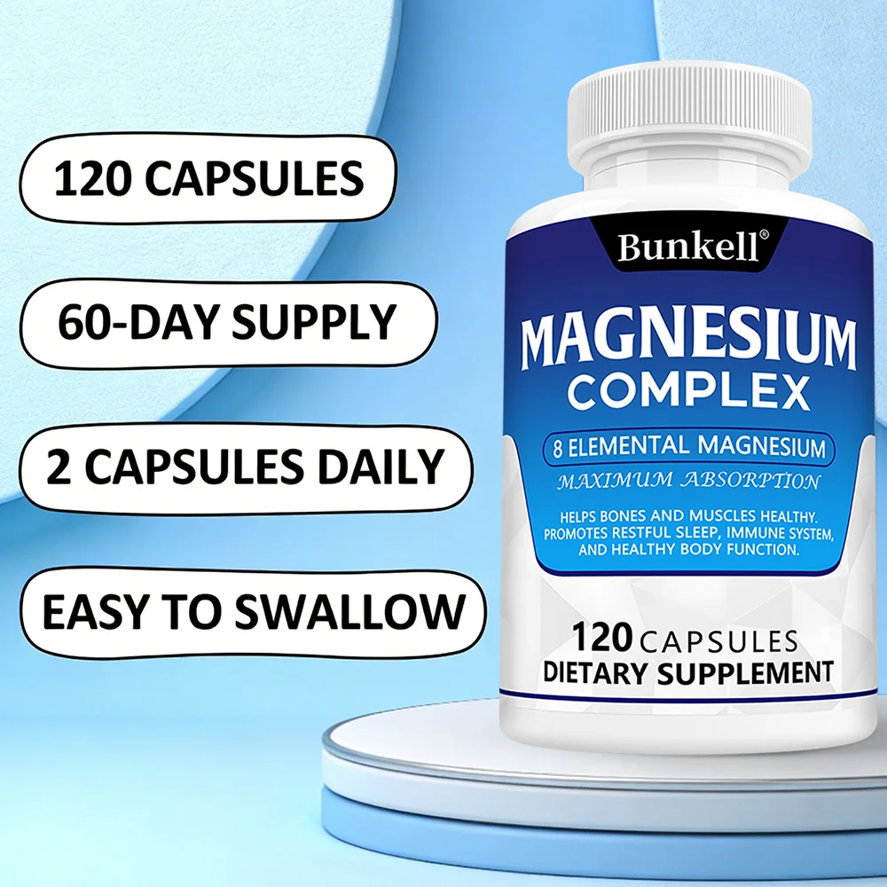 Magnesium Complex 120 Capsules - Bone, Muscle & Heart Health Supplement, Sleep Support,Muscle Relaxation,Stress & Anxiety Relief