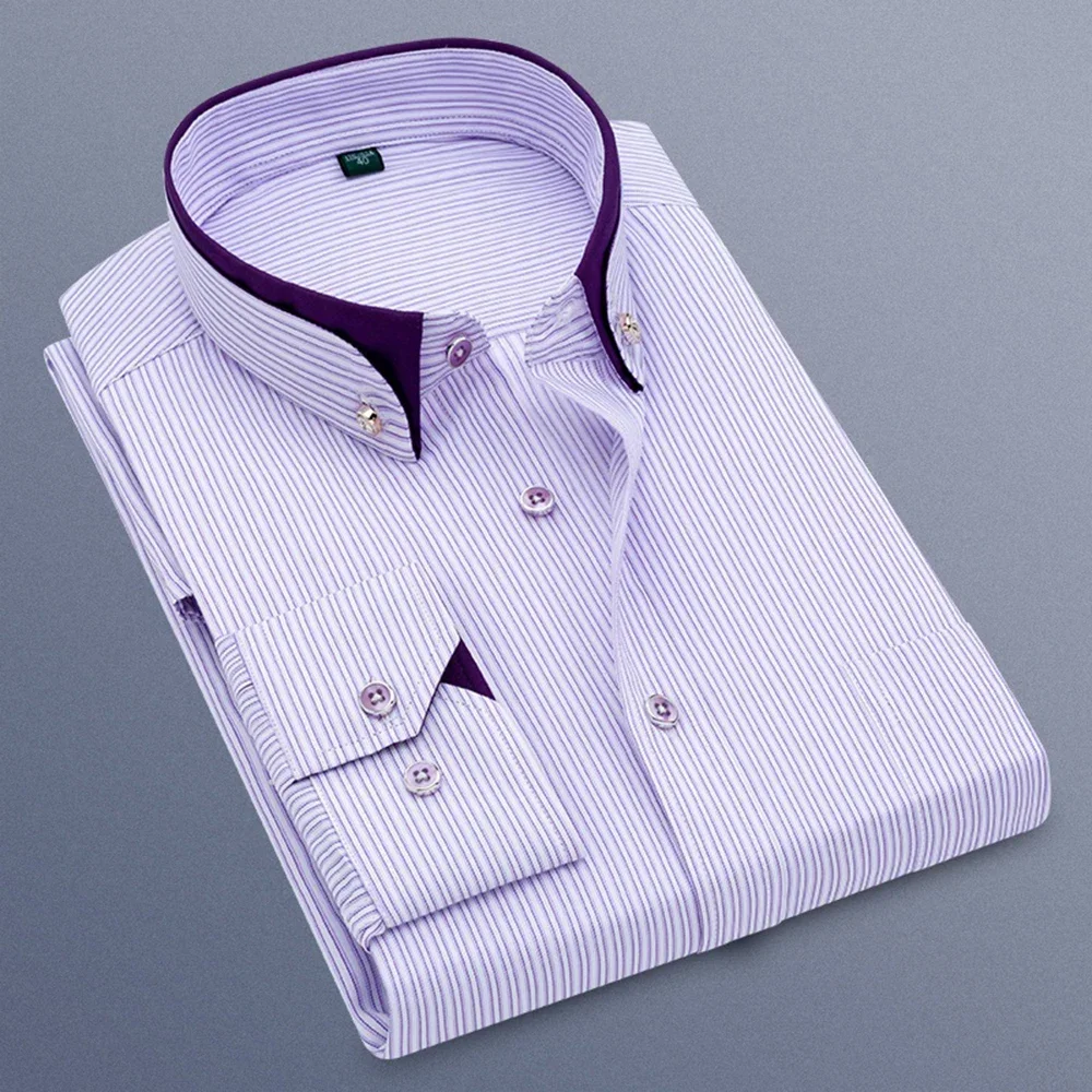 

Men's Fashion Business Shirt Long Sleeve Slim Striped Shirt Simple Formal Shirt