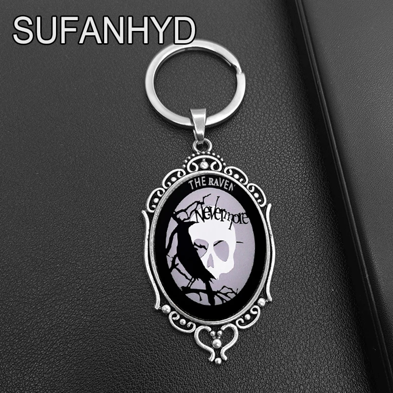 Big Gothic Gemetery Cameo Keychain for House Reaper Death Pendant Keyring Graveyard Bats Key Chain for Halloween