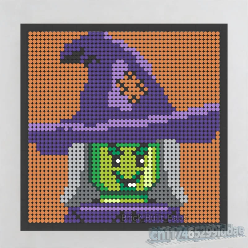 NEW 2304PCS Witch Cauldron Pixel Mosaic Building Blocks Wall Art Model Creative DIY Assembly Halloween Home Decoration Gift Toy