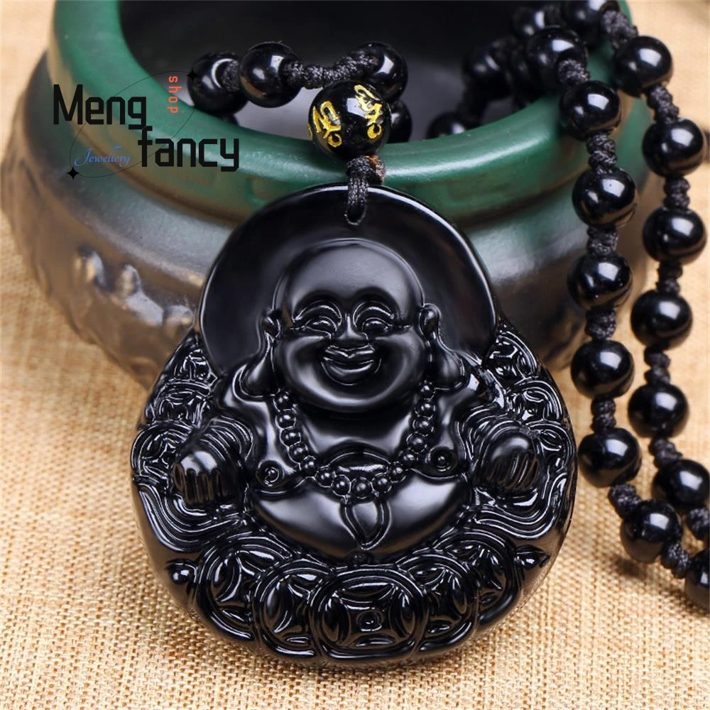 

Natural Obsidian Gold Money Maitreya Buddha Pendant High-grade Exquisite Fashion Jewelry Buddhist Amulets Charms Holiday Gifts