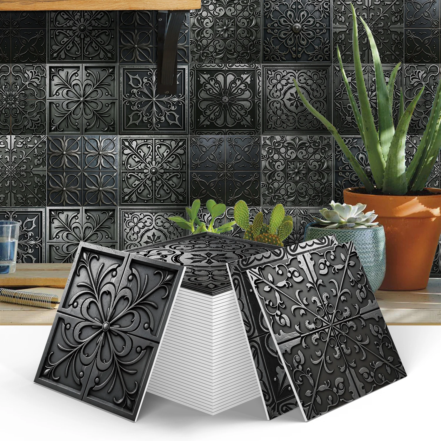 

Vintage Spanish Mosaic Tile Stickers, 5.91" Self Adhesive Waterproof Peel and Stick Backsplash for Kitchen Bathroom (12PCS)