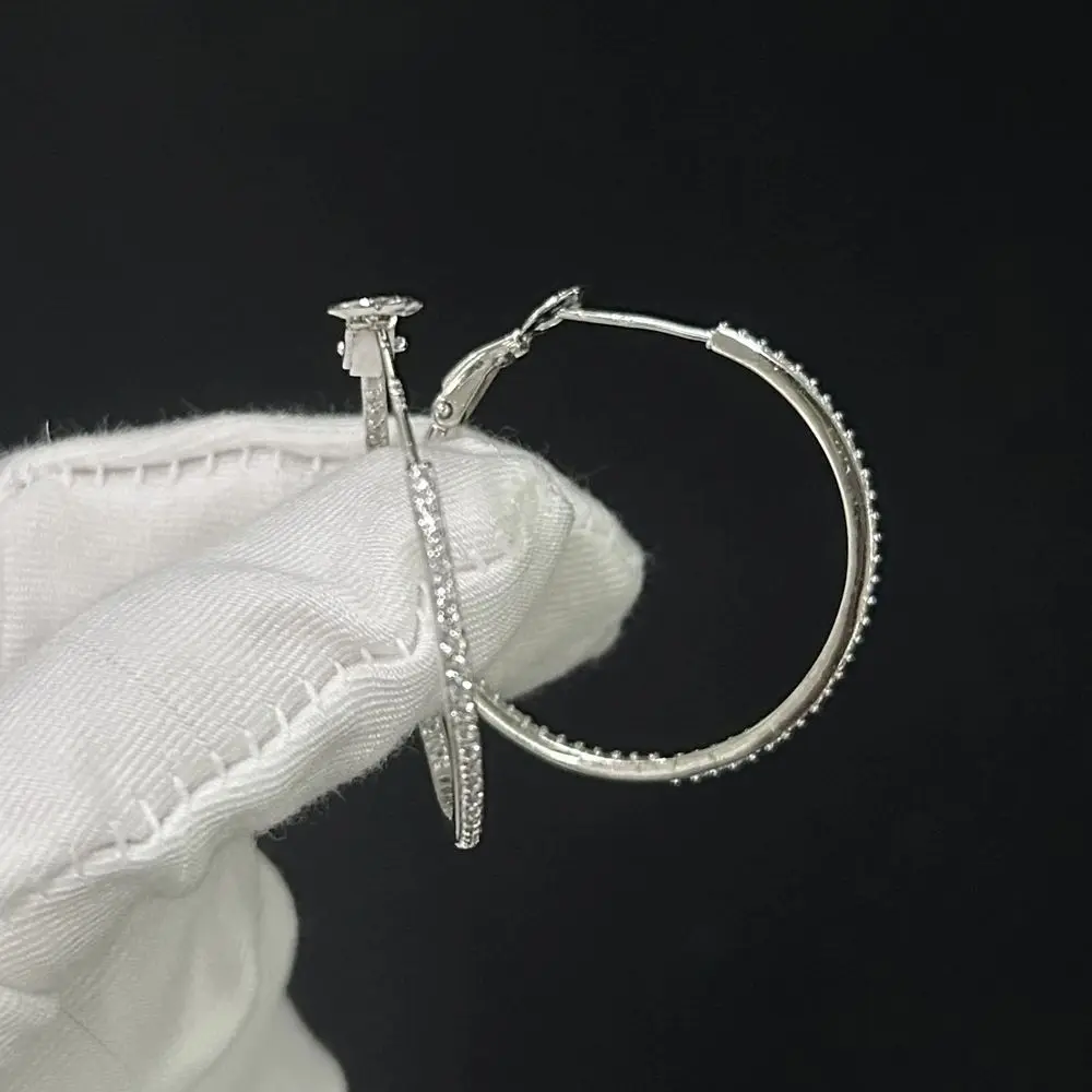 

30mm Full Enternity Zircon Hoop Earrings for Women 1.1mm Stone Sparkling Diamond Earing Rhodium And Gold Plated