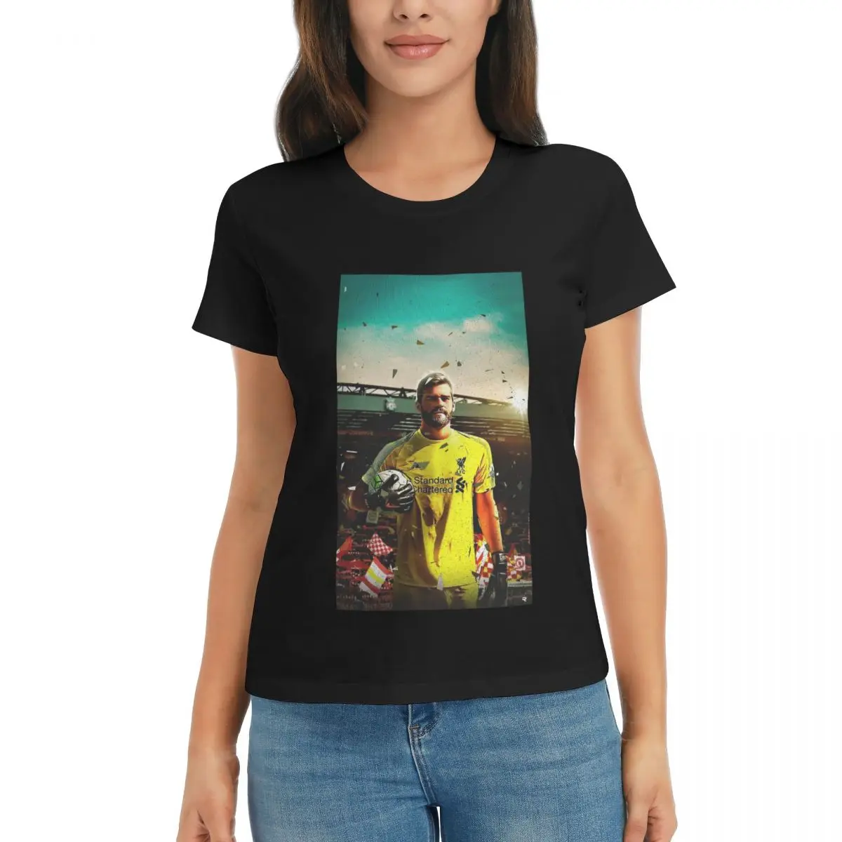 Camiseta feminina alisson becker papel de parede verão manga curta camisetas tripulação pescoço algodão t camisas roupas topos streetwear
