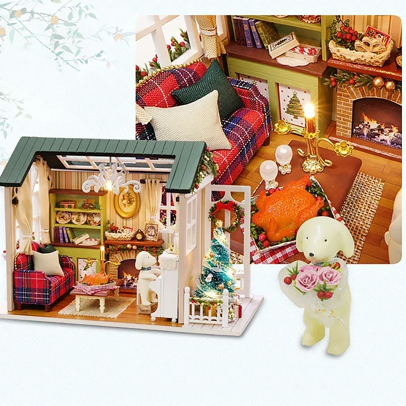 Miniature Wooden Dollhouse DIY Building Kit Bedroom Style Assembly Craft with Furniture Home Decor Gift for Adults Teens