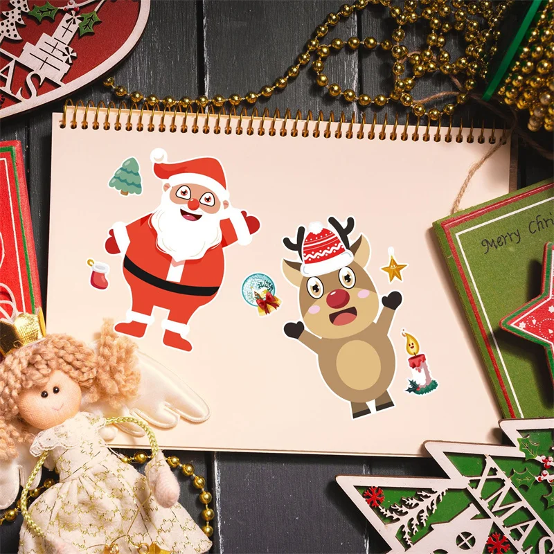 6/12/24Sheets Kids DIY Stickers Classic Make Your Own Christmas Tree Santa Face Jigsaw Sticker Party Puzzle Toys Boys Girls Gift