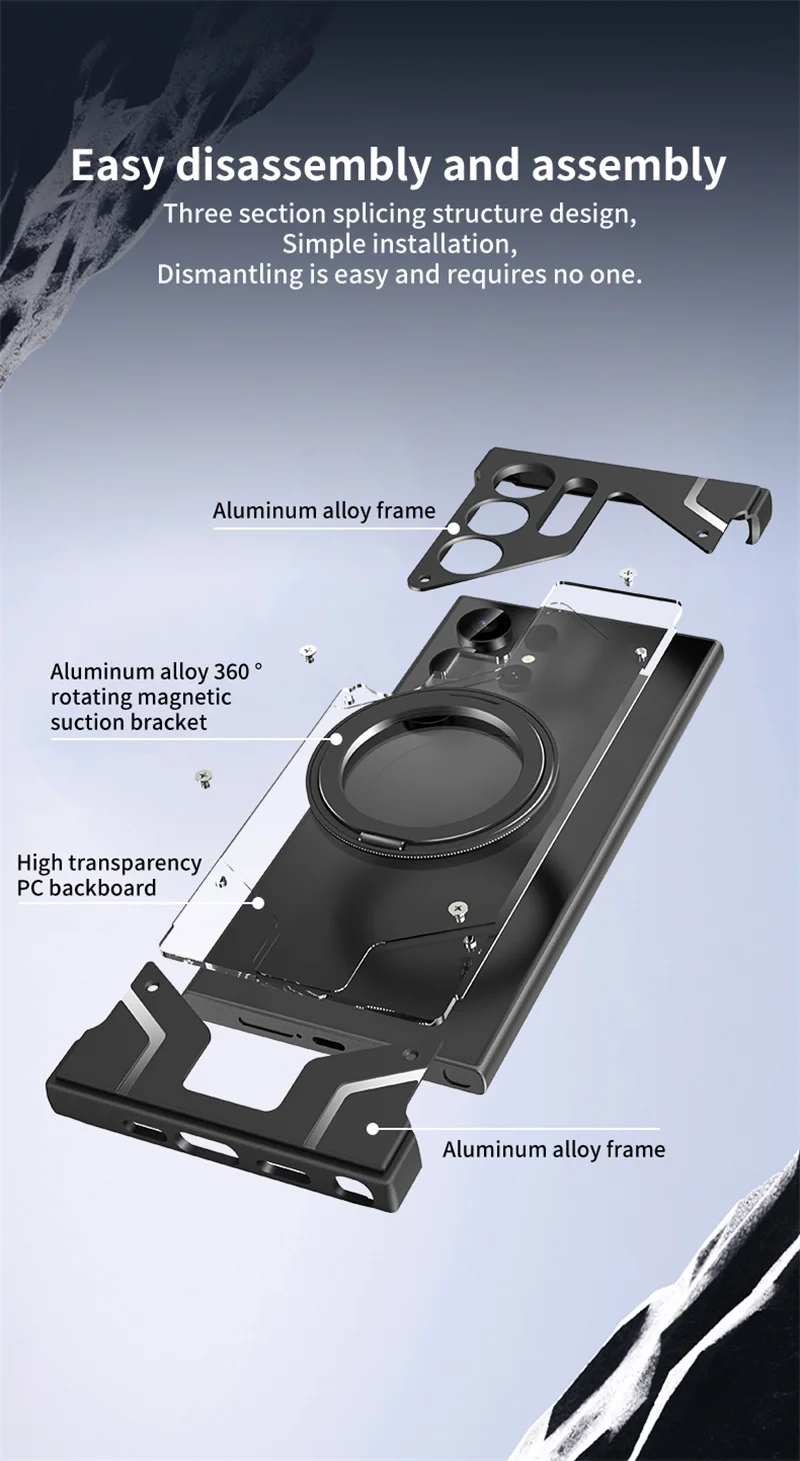 Luxury Metal 360 °frameless Phone Case For Samsung Galaxy S22 S24 S23 S25 S26 Ultra Transparent Rotating Bracket Anti Fall Cover