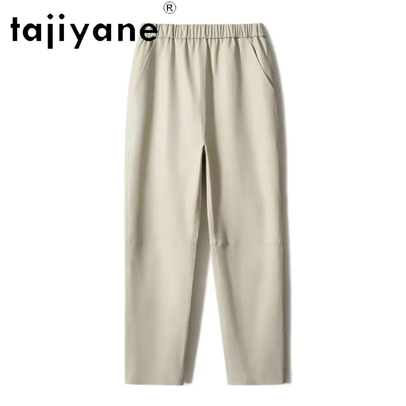 TAJIYANE Real Sheepskin Trousers Woman Elegant Genuine Leather Straight Cropped Pants Spring Womans Clothing Pantalones 2025