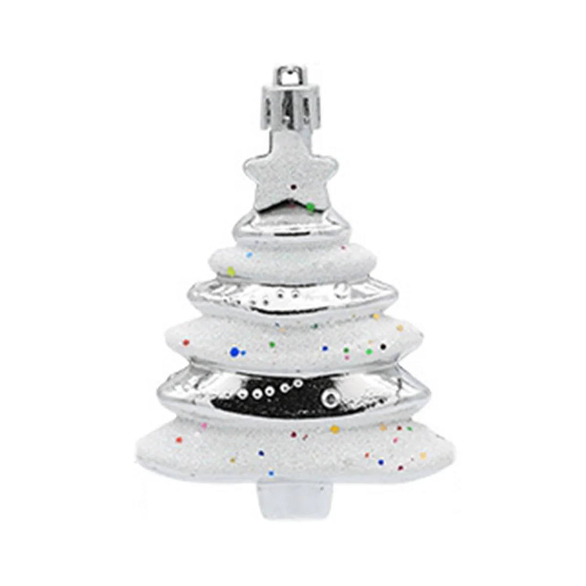 ONCE 8x6cm 4 Pack Christmas Ball Special-Shaped Christmas Tree Decoration Props Gift Plastic Painted Christmas Tree Silver