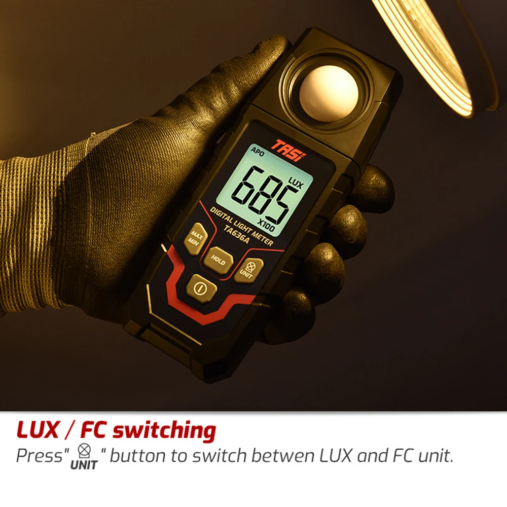 0.1-200000LUX Light Meter High Accuracy LED Digital Display Tester TA636A Illuminance Meter Brightness Test Recorder