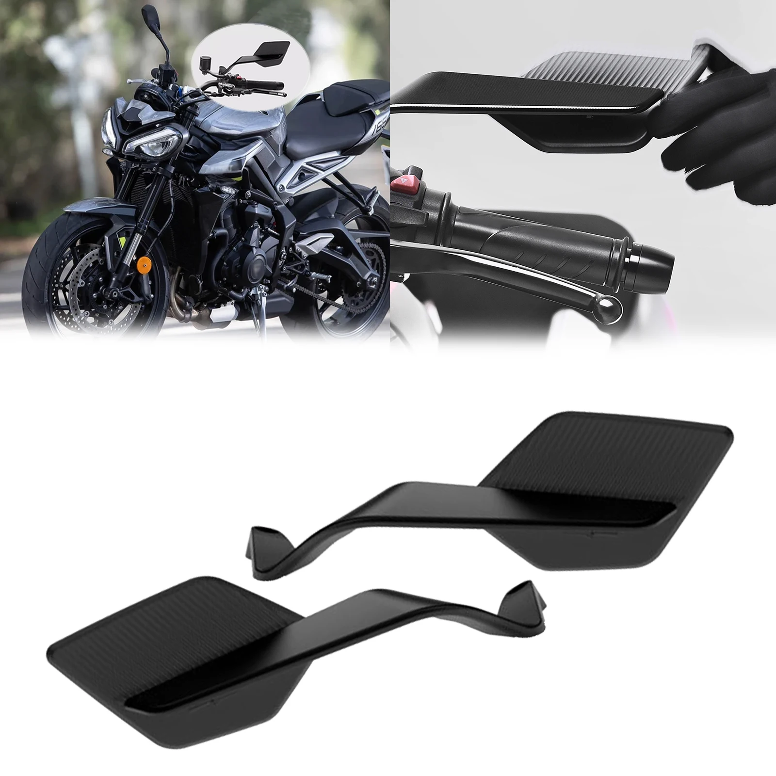 

For Street Triple 765R 2025 2024 2023Rearview Mirror Motorcycle Fixed Wing Mirrors Stealth Adjustable Mirror Rotate Side Mirrors
