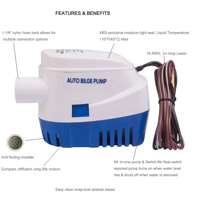 

Marine bilge pump bomba de achique 750GPH 12V 24v Automatic submersible bilge pump for marine freshwater vessels