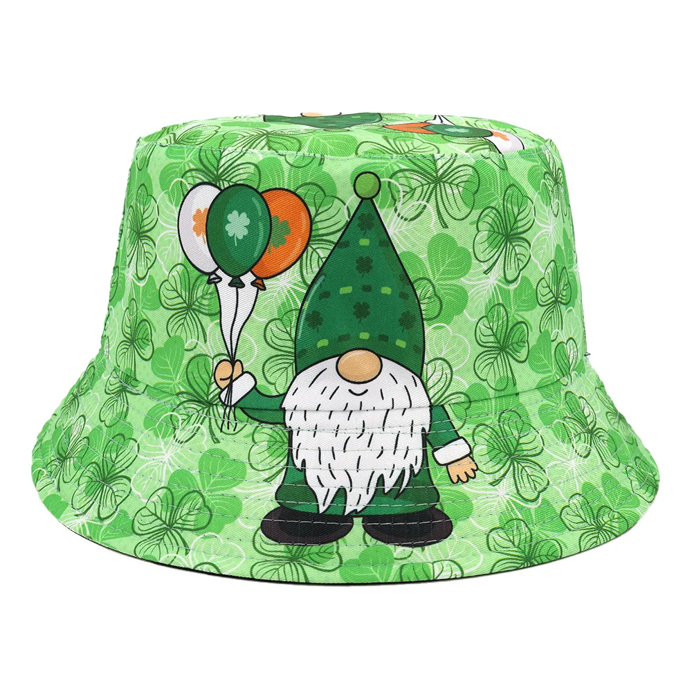 St. Patrick's Day Green Hat Ireland Clover Print Bucket Hats for Women Men Festival Party Fisherman Cap Summer Sunscreen Panama