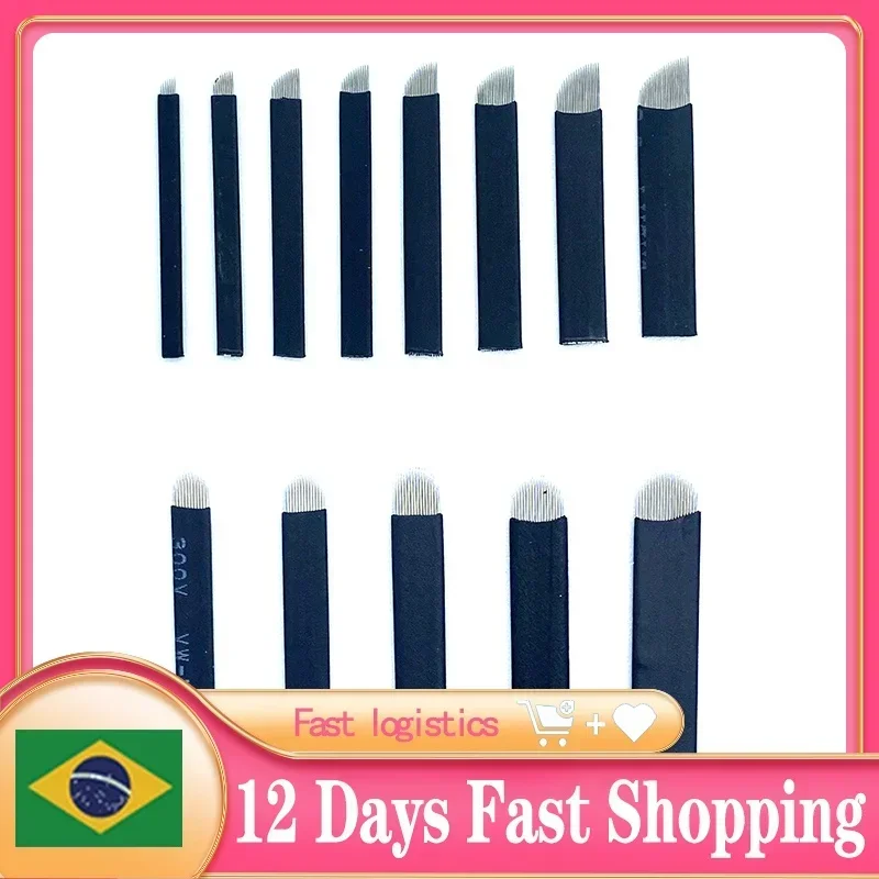 0.15mm 50Pcs Laminas Nano Tebori Microblading Black 12/14/16/18 Flex U Shape Tattoo Needles Blade Permanent Makeup Eyebrow Pen