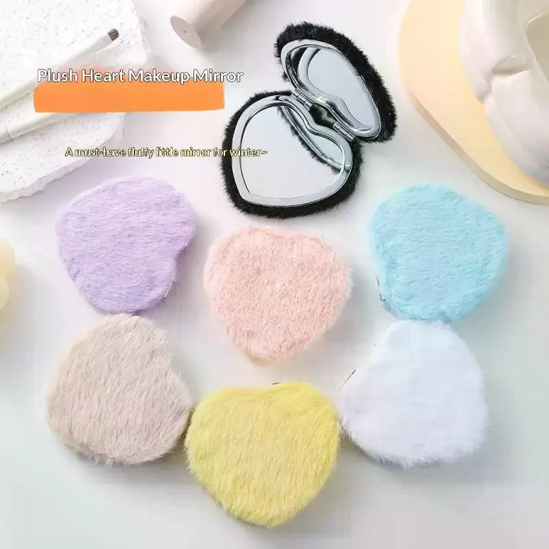 Valentines Day Gift Folding Plush Double-sided Makeup Mirror Portable Elegant Travel Handheld Cosmetic Compact Pocket No Break