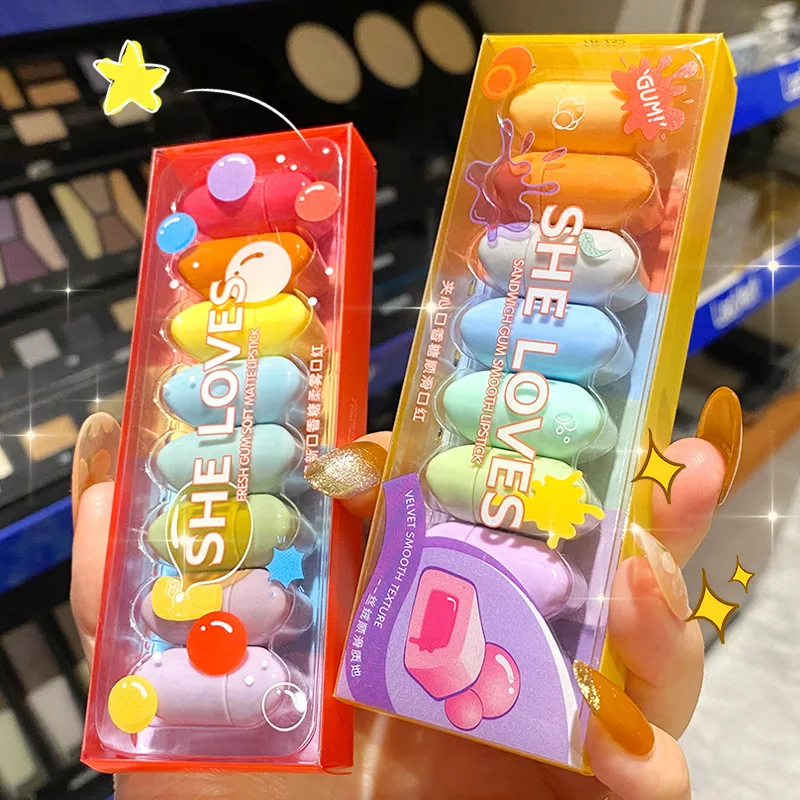 

mini lipstick 8-color durable waterproof non fading lipstick gift box set cosmetics lip gloss base maquillaje lip tint korean