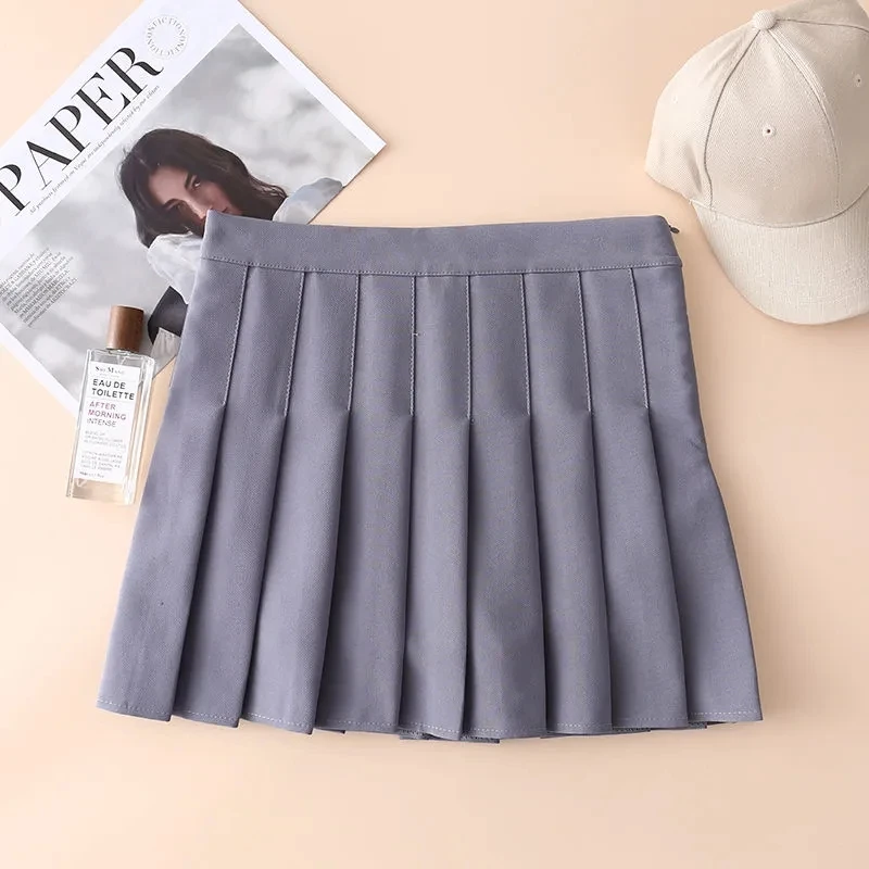 2024 Spring Summer New Pleated Skirt Female High Waist Slim A-line Skirts Female Solid Color Large Size Short Mini Skirts