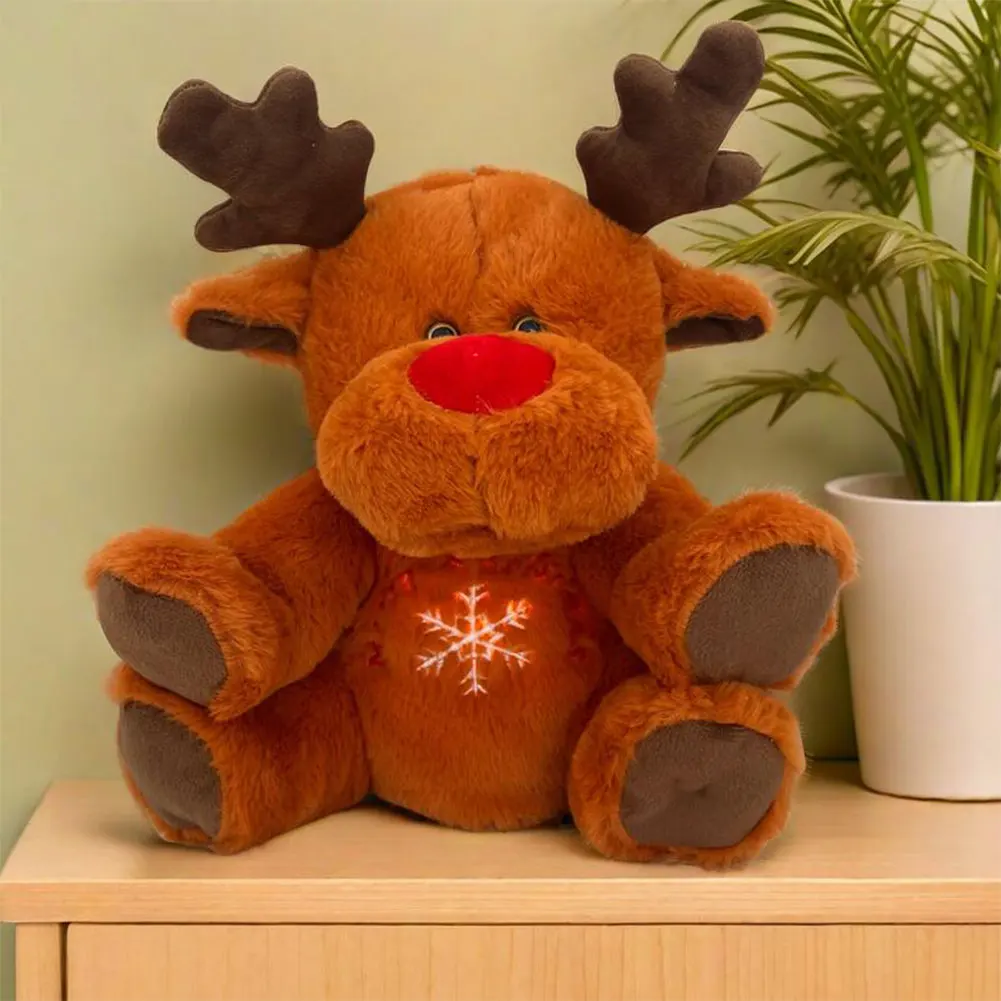 

Christmas Elk Plush Stuffed Animal with Music Lights Rhythmic Breathing Motion Baby Sound Machine Musical Baby Toy for Newborns